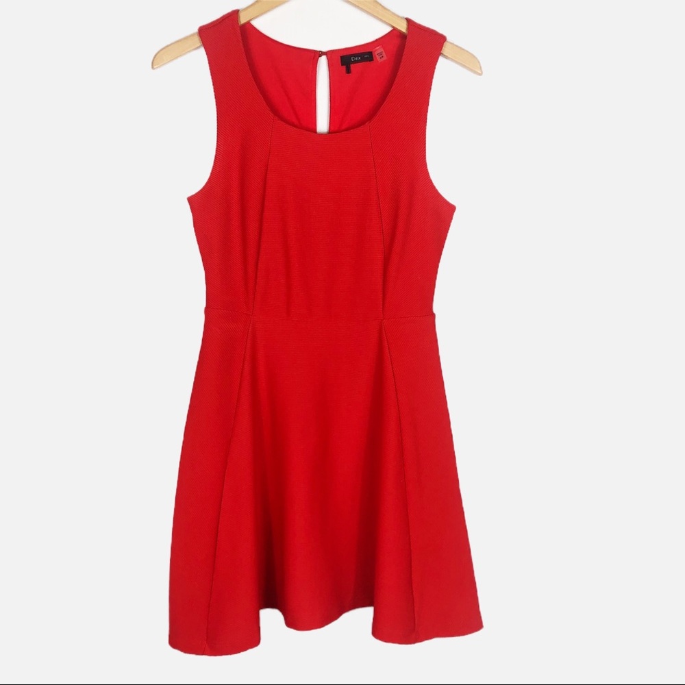 Dex 1963 Ribbed Fit & Flare Mini Dress | Red Orange | Size Small